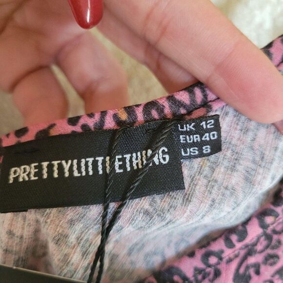 Pretty Little Things Womens Top 8/M Leopard Print Blouse Cami Pink New - Picture 3 of 10
